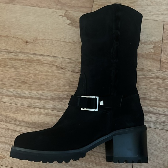 Live + ECH Black Suede fur Shearling Wool Boots size 36 like new - Picture 2 of 16